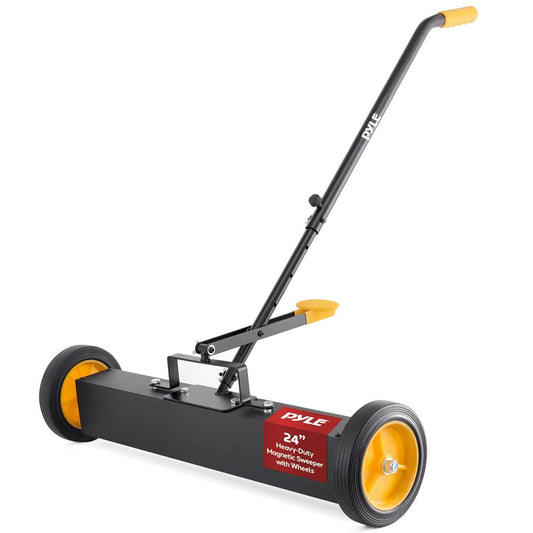 24" Rolling Magnetic Sweeper, Heavy-Duty Metal, Adjustable Handle, Orange