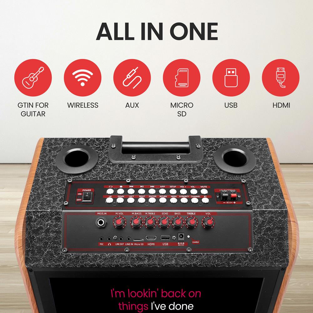 Portable Karaoke Machine, HD Screen, Dual Wireless Mics, Easy Transport - Thumbnail 5