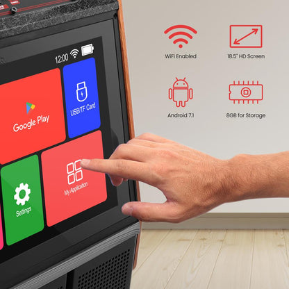 Portable Karaoke Machine, HD Touch Screen, Dual Wireless Mics, Trolley