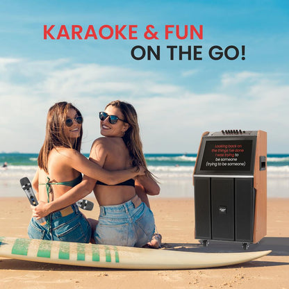 Portable Karaoke Machine, HD Touch Screen, Dual Wireless Mics, Trolley