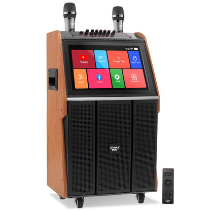 Portable Karaoke Machine, HD Touch Screen, Dual Wireless Mics, Trolley