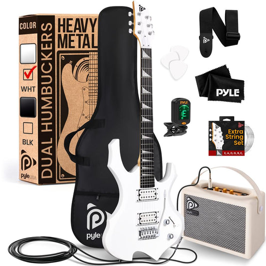 Electric Guitar Kit w/ Amp, Easy Play, Solid Wood, White Matte