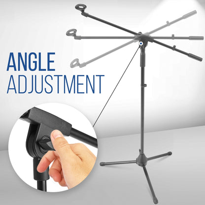 Foldable Tripod Mic Stand, Adjustable Height, Telescoping Boom Arm