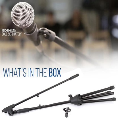 Foldable Tripod Mic Stand, Adjustable Height, Telescoping Boom Arm