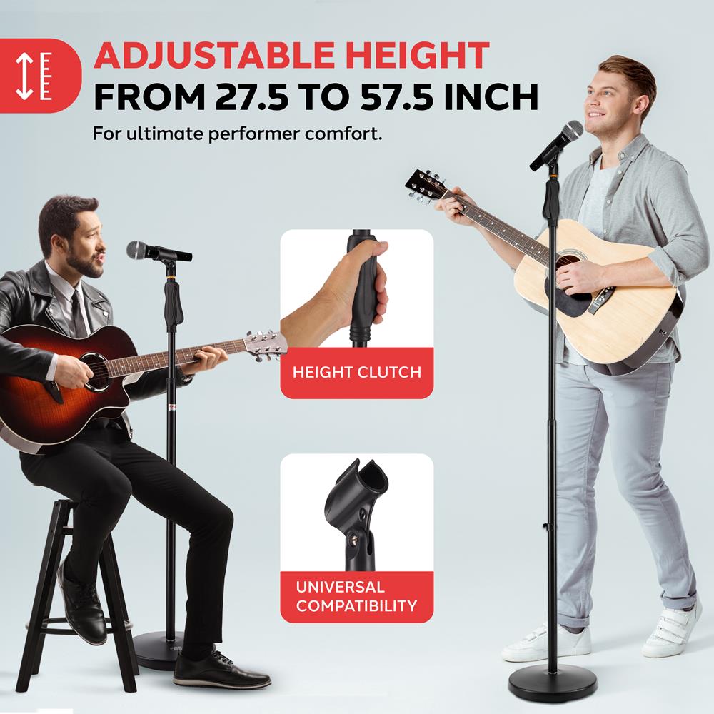 Microphone Stand - Adjustable Height, Lock-Tight Knob, Steel