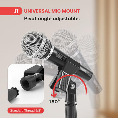 Universal Microphone Stand With Heavy Compact Base - (36.2” - 63.7” -Inches) Adjustable Height  (Black)