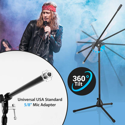 Heavy Duty Mic Stand - Adjustable Height, Telescoping Boom, Steel Alloy