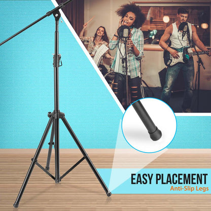 Heavy Duty Mic Stand - Adjustable Height, Telescoping Boom, Steel Alloy