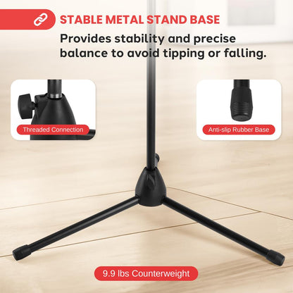 Tripod Microphone Stand, Height Adjustable, Sturdy Steel, Non-Slip Feet