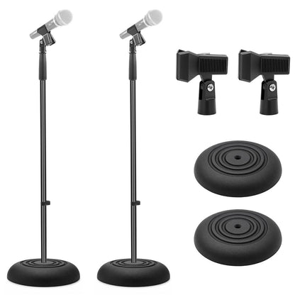 Microphone Stand - Universal Mic Mount With Heavy Compact Base, Height Adjustable (Pair)