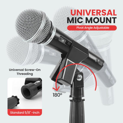 Microphone Stand - Universal Mic Mount With Heavy Compact Base, Height Adjustable (Pair)