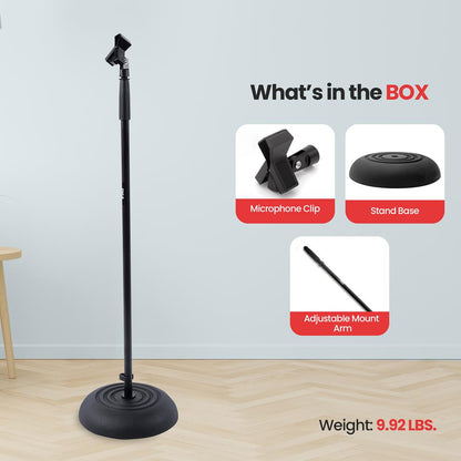 Microphone Stand - Universal Mic Mount With Heavy Compact Base, Height Adjustable (Pair)