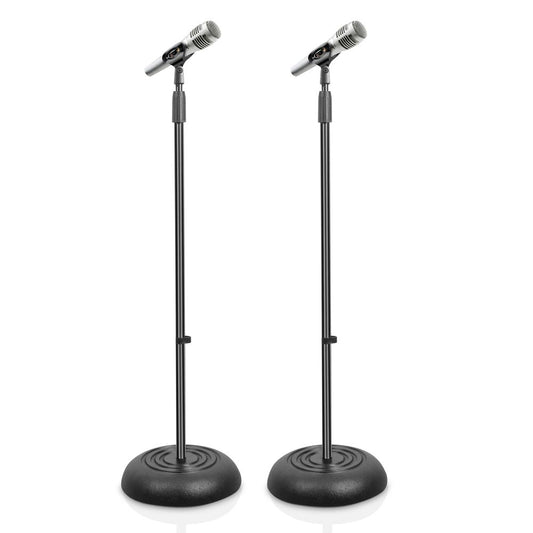 Universal Mic Stand Pair - Adjustable Height, Compact Base, Steel Alloy