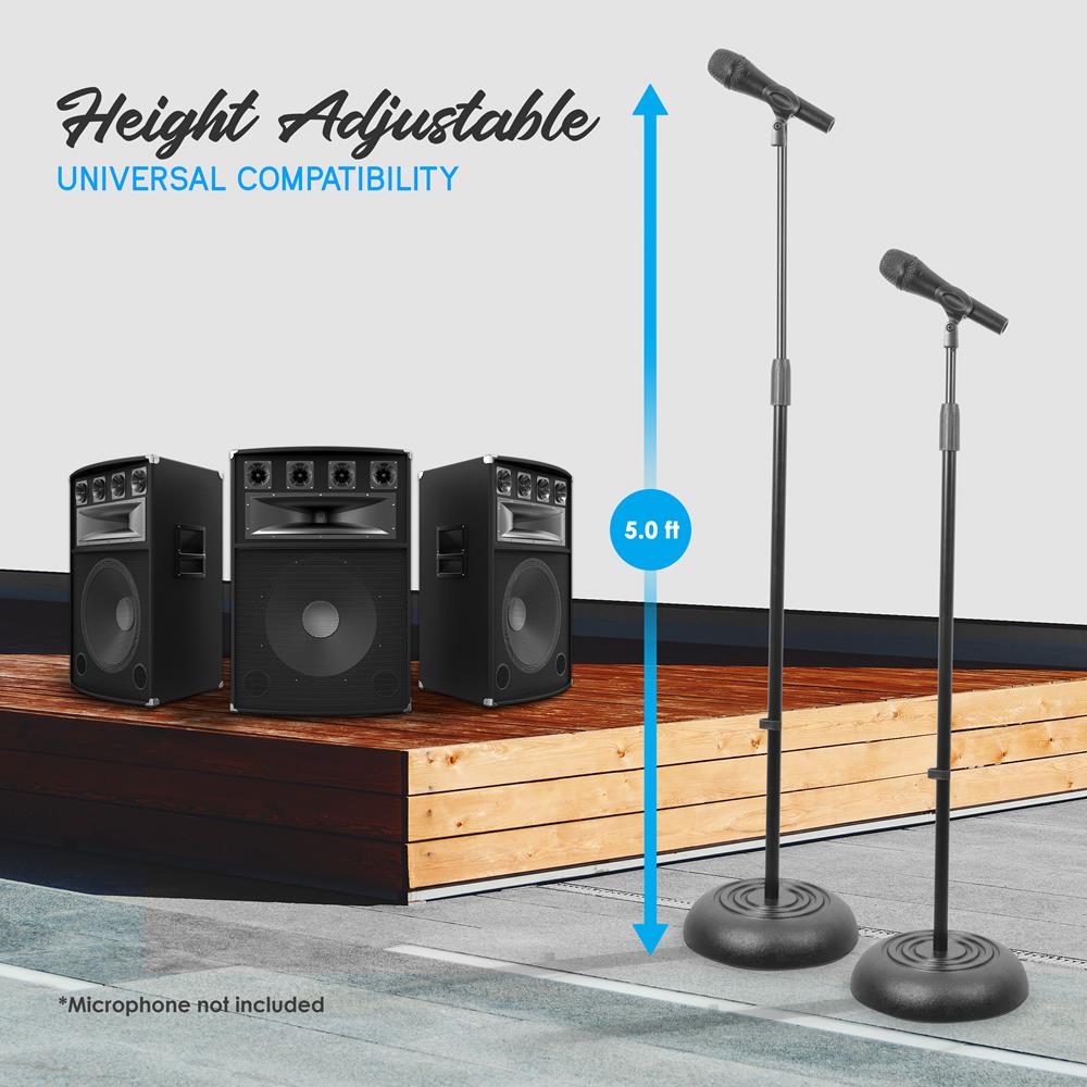 Universal Mic Stand Pair - Adjustable Height, Compact Base, Steel