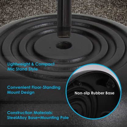 Adjustable Mic Stand - Height Adjustable, Sturdy Metal Base, 2.8'-5'