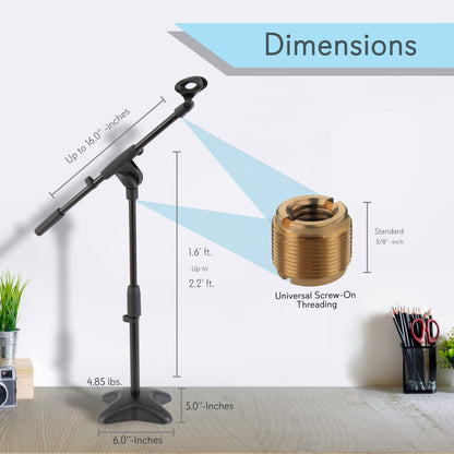 Desktop Mic Stand - Adjustable Height & Boom Arm - Steel Base