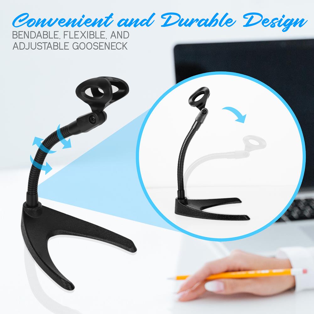 Desktop Mic Stand Pair - Adjustable Gooseneck, Non-Slip Base - Thumbnail 3