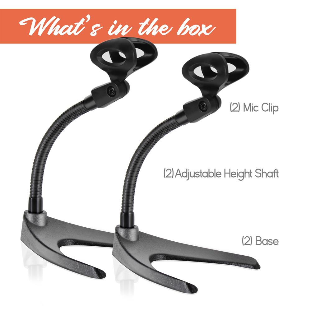 Desktop Mic Stand Pair - Adjustable Gooseneck, Non-Slip Base