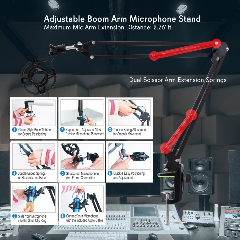 Adjustable Mic Boom Stand Quick Setup, Steel Alloy, Desktop Use
