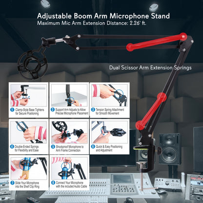 Adjustable Mic Boom Stand - Quick Setup, Steel Alloy, Desktop Use