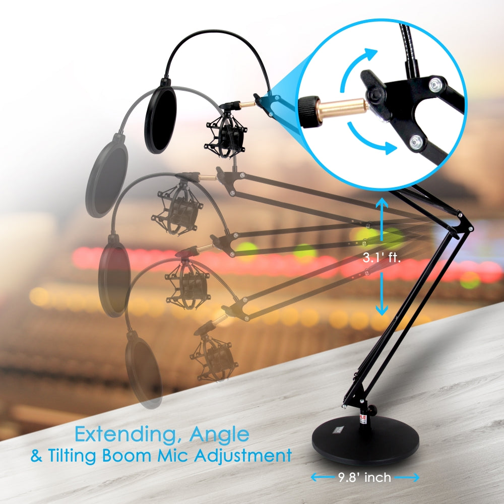 Mic Boom Stand for Podcasting - Adjustable Steel Arm with Pop Filter - Thumbnail 4