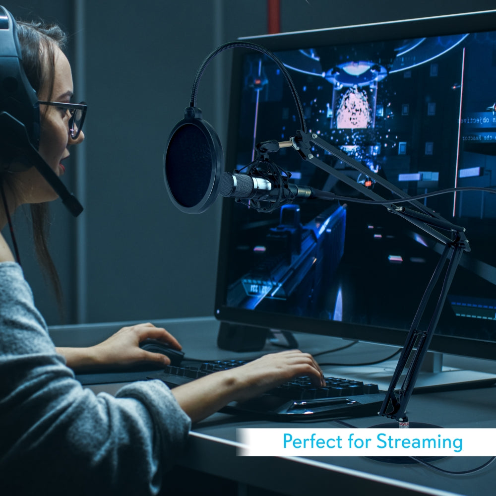 Mic Boom Stand for Podcasting - Adjustable Steel Arm with Pop Filter - Thumbnail 5