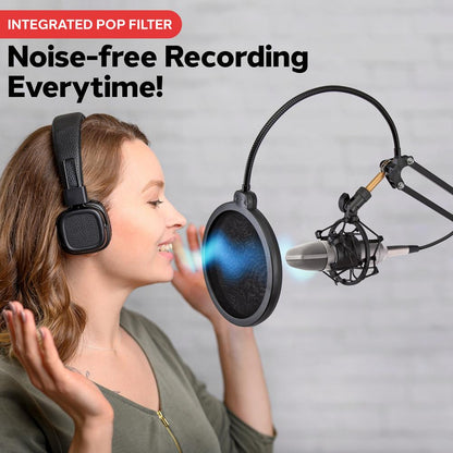 Adjustable Mic Boom Stand - Durable Metal, Pop Filter, Shock Mount