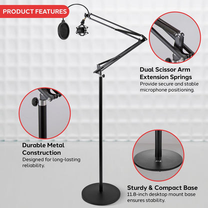 Adjustable Mic Boom Stand - Durable Metal, Pop Filter, Shock Mount