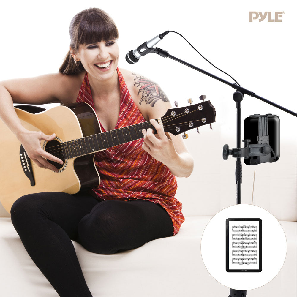 2-in-1 Mic & Tablet Stand - Adjustable Height, Telescopic Column