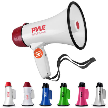 20W Megaphone Bullhorn, 800-Yard Range, Siren Mode, White