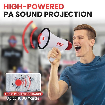 20W Megaphone Bullhorn, 800-Yard Range, Siren Mode, White