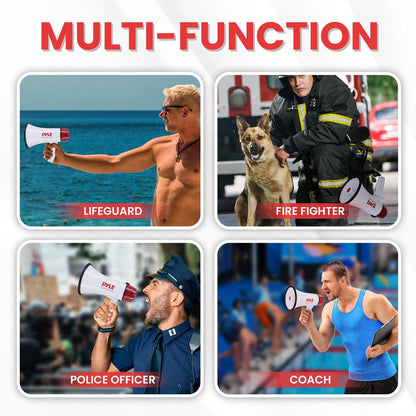 20W Megaphone Bullhorn, 800-Yard Range, Siren Mode, White