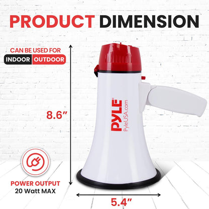 20W Megaphone Bullhorn, 800-Yard Range, Siren Mode, White