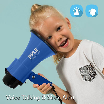 Compact Megaphone with Siren, 30W Power, Foldable Handle, Blue