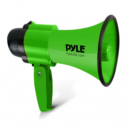 Compact Megaphone with Siren, 30W Power, Foldable Handle, Green