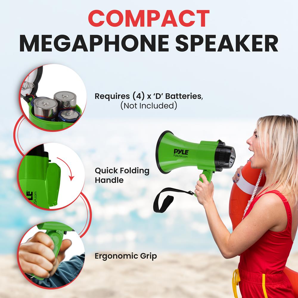Compact Megaphone with Siren, 30W Power, Foldable Handle