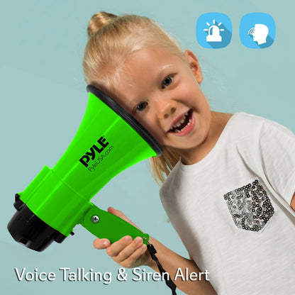 Compact Megaphone with Siren, 30W Power, Foldable Handle, Green