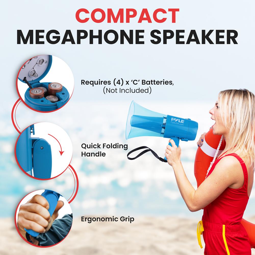 Megaphone Speaker Pyle - - Pyle 20W Megaphone Bullhorn Speaker – Portable Handheld Loud Speaker With Adjustable Volume & Siren – Compact, Powerful For Announcements, Events, Sports & Public Address Bull Horn