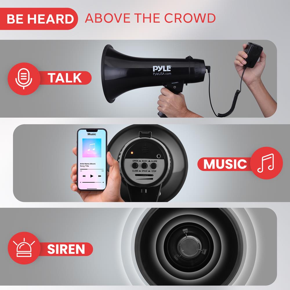 Megaphone Bullhorn 1000-Yard Range 40W Siren & Music Modes – Pyle USA