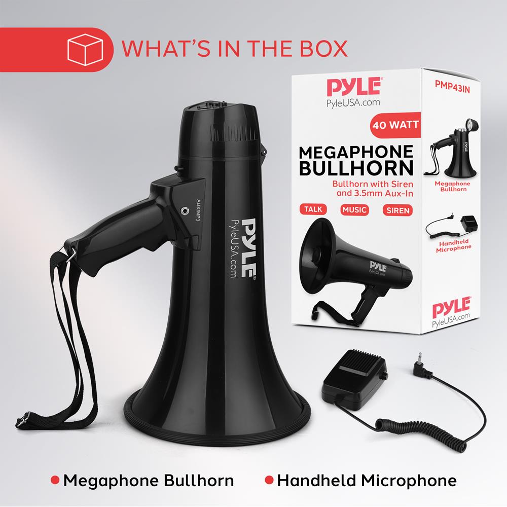 Megaphone Bullhorn 1000-Yard Range 40W Siren & Music Modes – Pyle USA