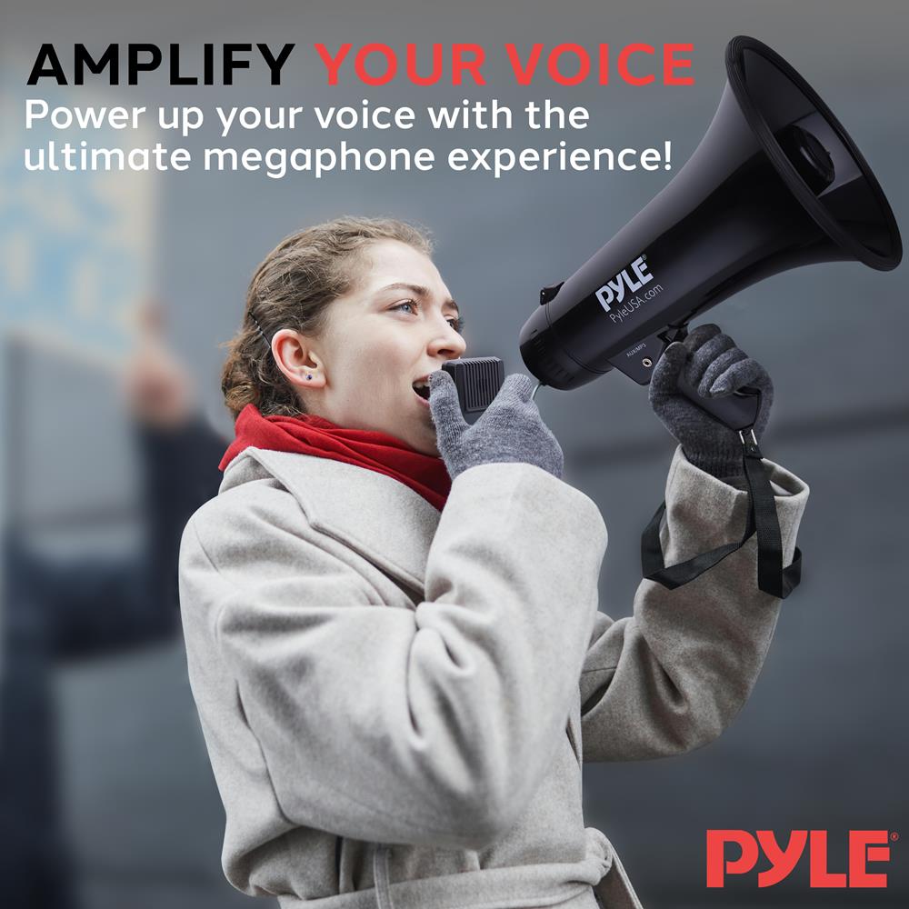 Megaphone Bullhorn 1000-Yard Range 40W Siren & Music Modes – Pyle USA