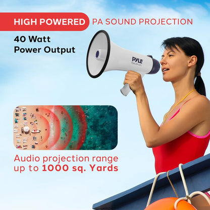 Portable PA Megaphone Speaker 40W Rechargeable Battery Siren Mode