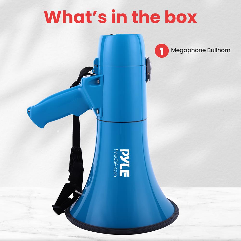 40W Megaphone Siren Bullhorn, Loud Sound, Portable, Blue