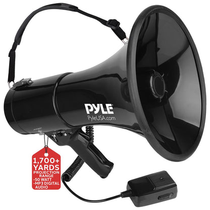 50W Megaphone Speaker with Siren, AUX Input, Handheld Mic, 1700' Range