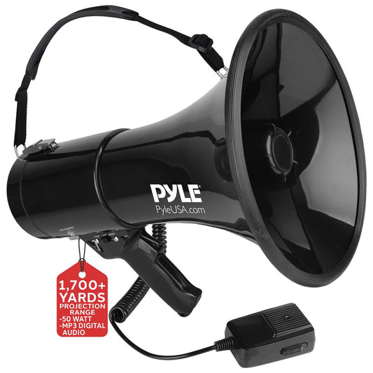 50W Megaphone Speaker with Siren, AUX Input, Handheld Mic, 1700' Range
