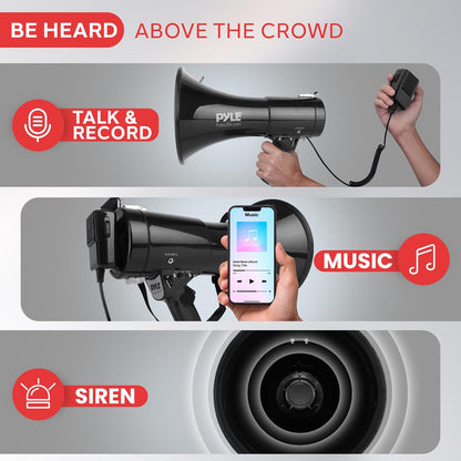 50W Megaphone Speaker with Siren, AUX Input, Handheld Mic, 1700' Range