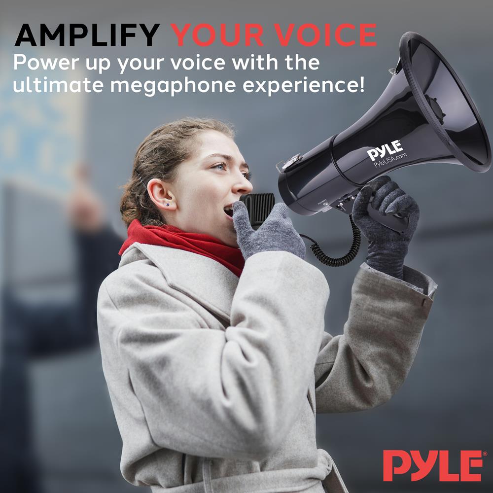 50W Megaphone Speaker with Siren, AUX Input, Handheld Mic, 1700