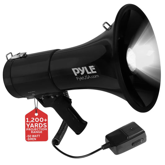 Portable PA Megaphone Speaker 50W Rechargeable LED Lights Siren Alarm