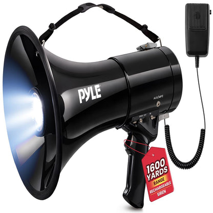Megaphone Speaker With Built-In Rechargeable Battery, Led Lights, Siren Alarm Mode & Adjustable Volume Control