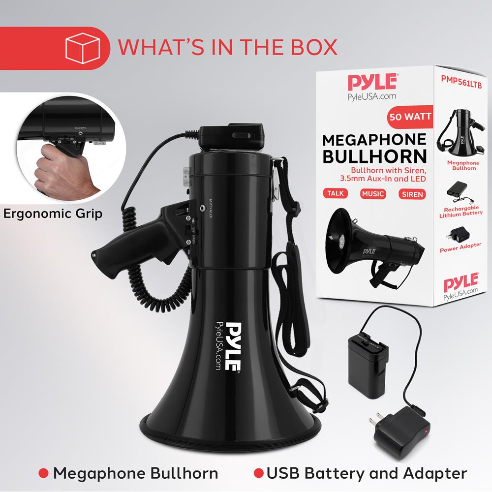 Portable PA Megaphone Speaker 50W Rechargeable LED Lights Siren